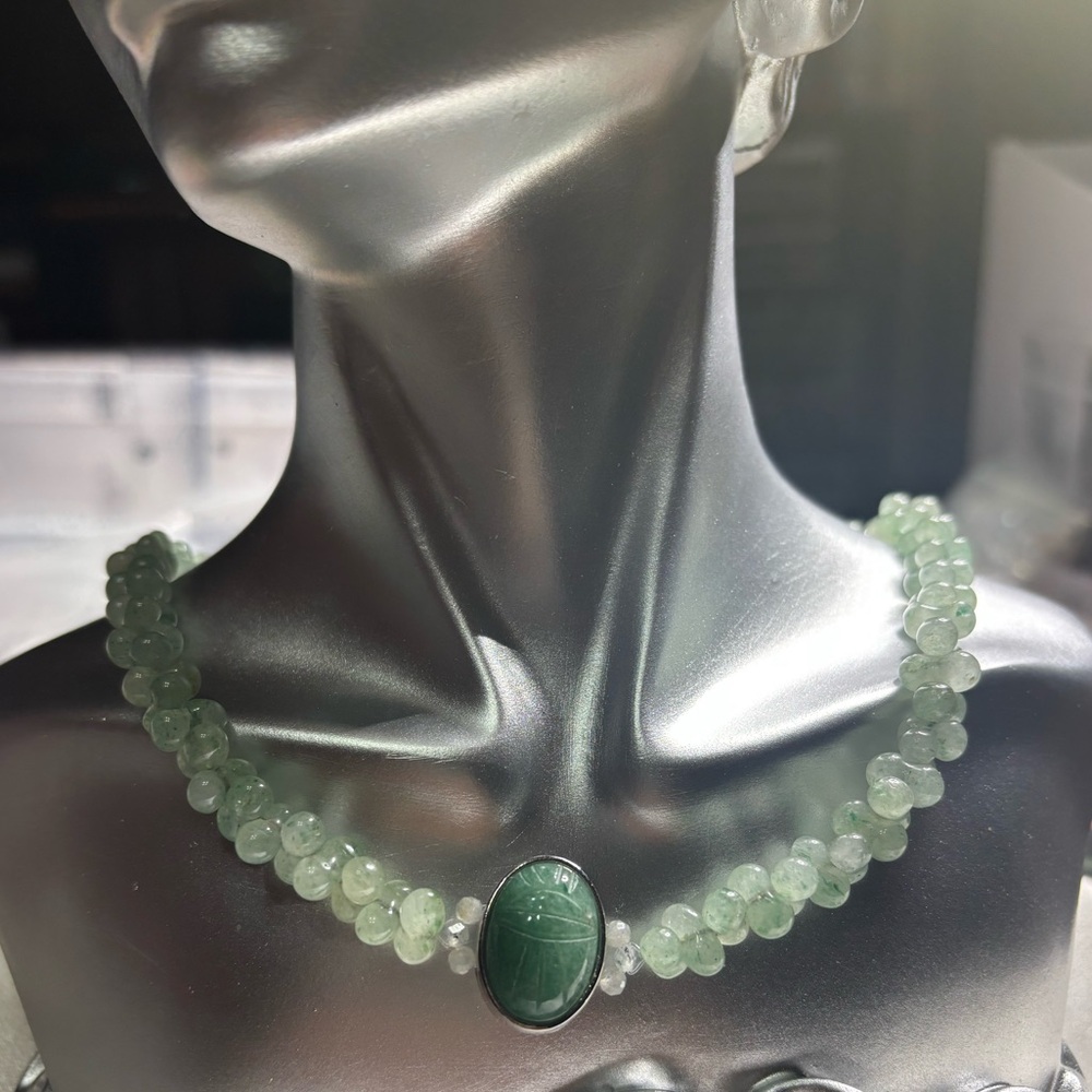 Handmade Green Scarab Necklace 16.5 inches - Picture 6 of 7